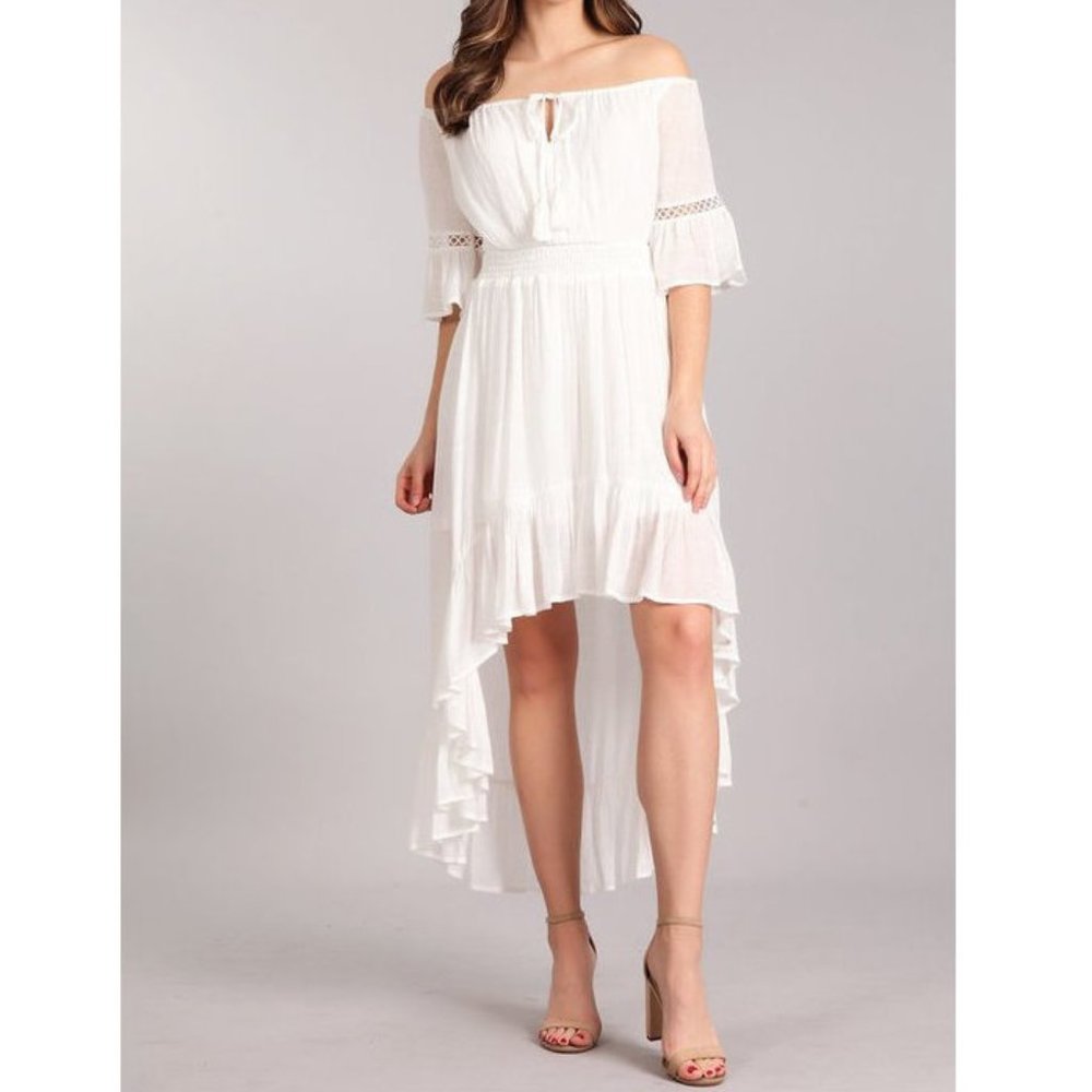 Boho Off Shoulder Hi Low Ruffle Maxi Dress - Picture 2 of 8